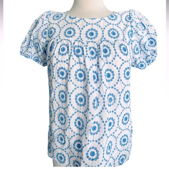 SAIL TO SABLE Floral Embroidered Top White/Blue Size Medium - Picture 2 of 6